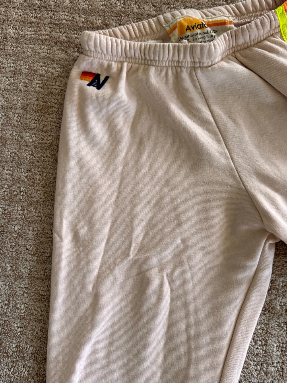 Aviator Nation 5-Stripe Hoodie & Sweatpant Set - Oatmeal / Neon Rainbow - Size S - Picture 8 of 16